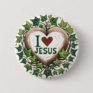 I Love Jesus English Ivy Christian 6 Cm Round Badge