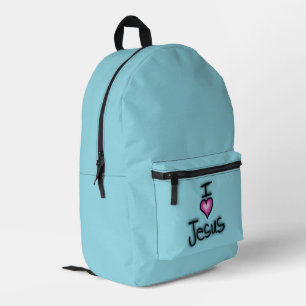 I Love Jesus I Heart Jesus Baby Blue Printed Backpack