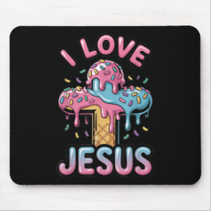 I Love Jesus Kids Christian Ice Cream Drip Boys Gi Mouse Pad