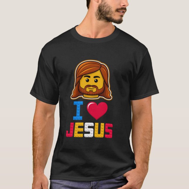I Love Jesus Master Builder Building Bricks Blocks T-Shirt (Front)