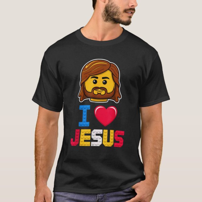 I Love Jesus Master Builder Building Bricks Blocks T-Shirt (Front)