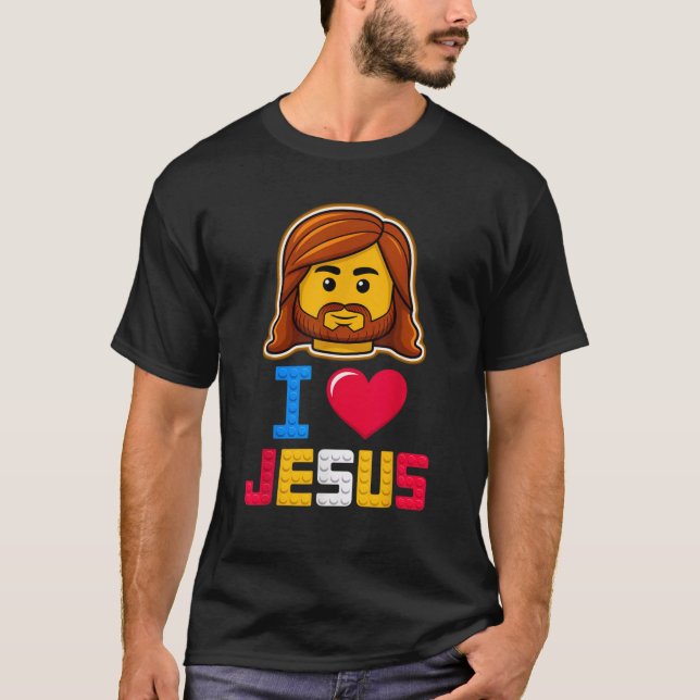 I Love Jesus Master Builder Building Bricks Blocks T-Shirt (Front)