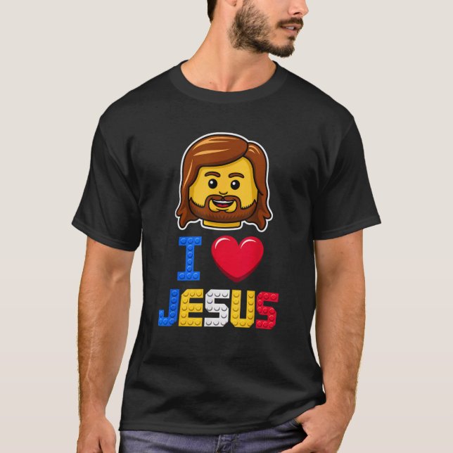 I Love Jesus Master Builder Building Bricks Blocks T-Shirt (Front)