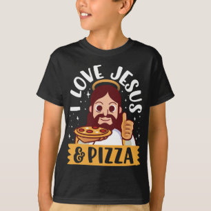 I Love Jesus & Pizza Pepperoni Christian Cartoon B T-Shirt