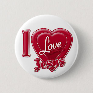 I Love Jesus Red Heart 6 Cm Round Badge