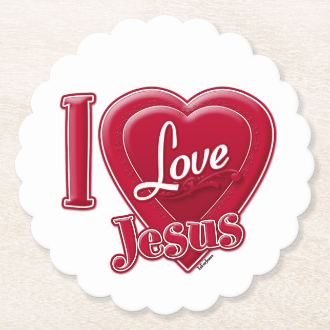 I Love Jesus Red Heart Paper Coaster (Front)