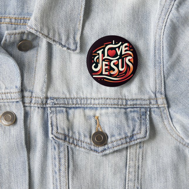 I Love Jesus Retro Christian 6 Cm Round Badge (In Situ)