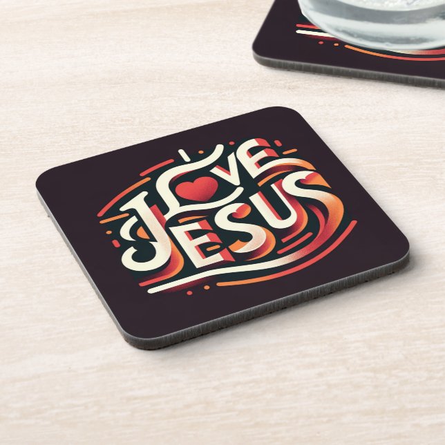 I Love Jesus Retro Christian Coaster (Left Side)