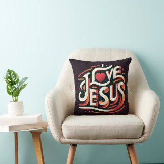 I Love Jesus Retro Christian Cushion