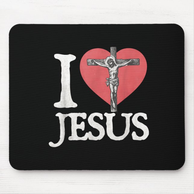 I Love Jesus Retro Christian Religious For Men Wom Mouse Pad (Front)