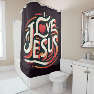 I Love Jesus Retro Christian Shower Curtain