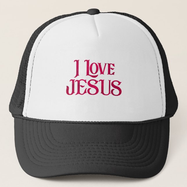 I Love Jesus Typography Quote Trucker Hat (Front)