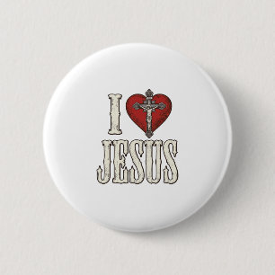 I Love Jesus Vintage Engraving Faith Shirt Design_ 6 Cm Round Badge