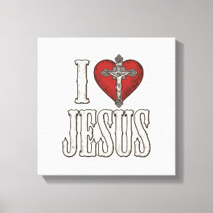 I Love Jesus Vintage Engraving Faith Shirt Design_ Canvas Print