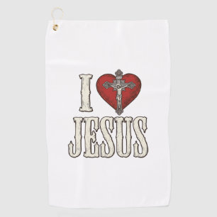 I Love Jesus Vintage Engraving Faith Shirt Design_ Golf Towel
