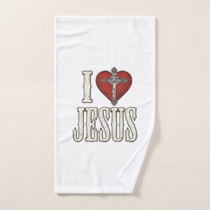 I Love Jesus Vintage Engraving Faith Shirt Design_ Hand Towel
