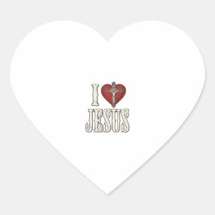 I Love Jesus Vintage Engraving Faith Shirt Design_ Heart Sticker