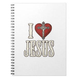 I Love Jesus Vintage Engraving Faith Shirt Design_ Notebook