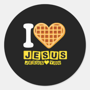 I Love Jesus Waffle Heart Classic Round Sticker