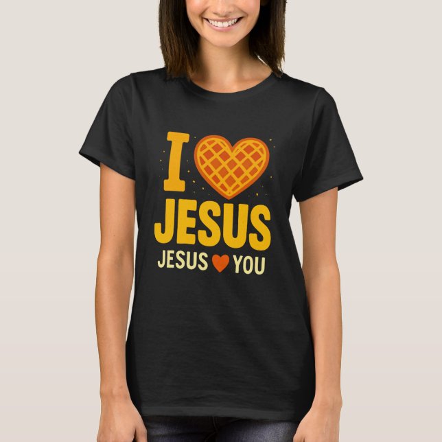 I Love Jesus Waffle Heart Faith Cute T-Shirt (Front)