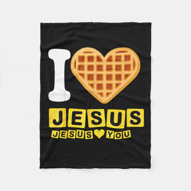 I Love Jesus Waffle Heart  Fleece Blanket (Front)