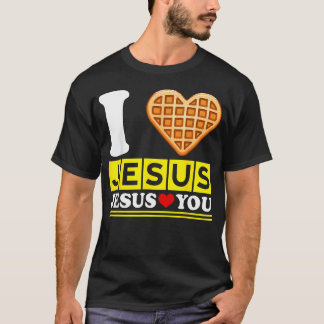 I Love Jesus Waffle Heart Funny Christian T-Shirt