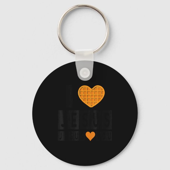 I Love Jesus Waffle Heart Jesus Loves You Funny Br Key Ring (Front)