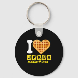 I Love Jesus Waffle Heart  Key Ring
