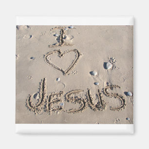 I love Jesus written in sand Magnet