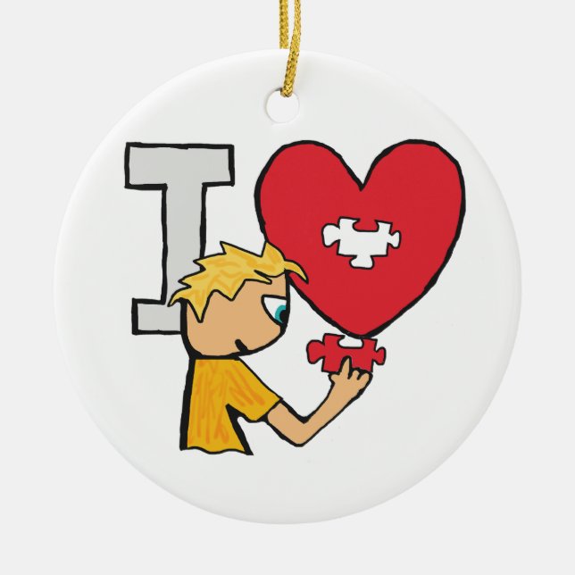 I Love Jigsaw Puzzles Ceramic Tree Decoration (Front)
