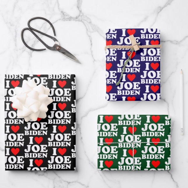 I Love Joe Biden | Joe Biden Heart Gift Wrapping Paper Sheet (Front)