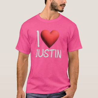 I Love Justin Name Personalised Men Guy BFF Friend T-Shirt