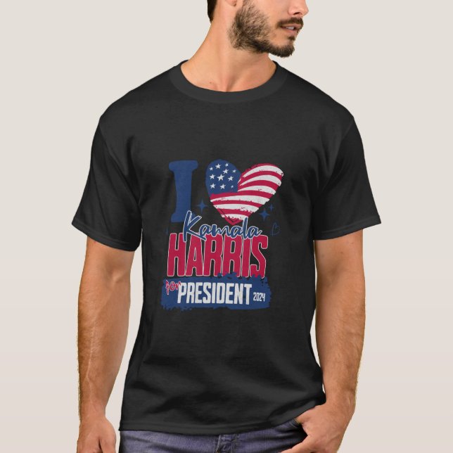 I Love Kamala Harris 2024 For President USA Flag T T-Shirt (Front)