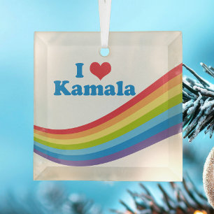 I Love Kamala Harris Cute Rainbow Christmas Glass Tree Decoration