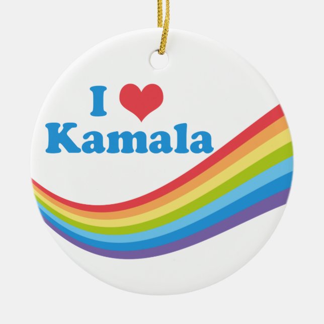 I Love Kamala Harris Rainbow Wave Ceramic Tree Decoration (Front)