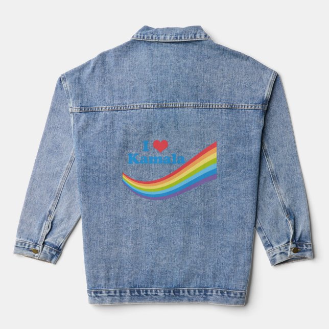 I Love Kamala Rainbow Cute Election Long Sleeve Denim Jacket (Back)