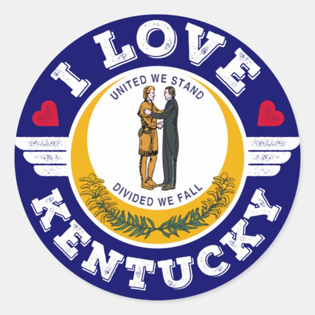 I Love Kentucky State Flag United We Stand Classic Round Sticker (Front)