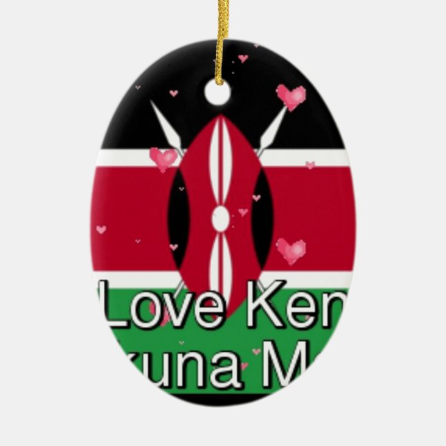 I Love Kenya and "Hakuna Matata" Art Print Ceramic Tree Decoration (Front)