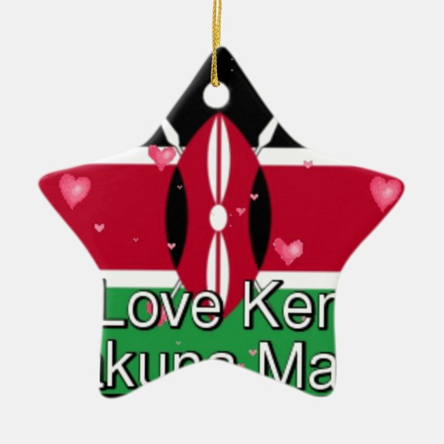 I Love Kenya and "Hakuna Matata" Art Print Ceramic Tree Decoration (Front)