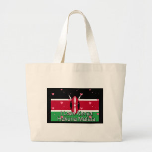 I Love Kenya and "Hakuna Matata" Art Print Large Tote Bag
