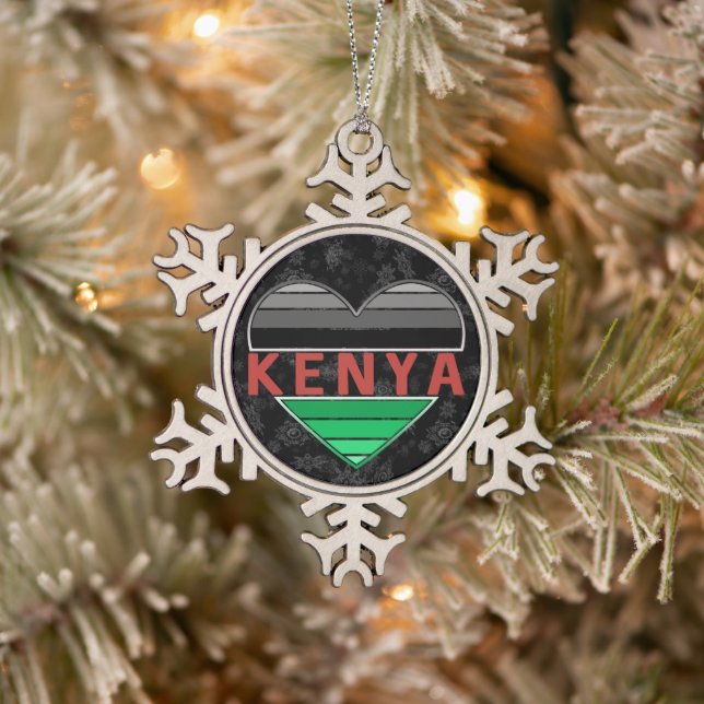 I Love Kenya, Kenyan Heart T-Shirt Snowflake Pewter Christmas Ornament (Tree)