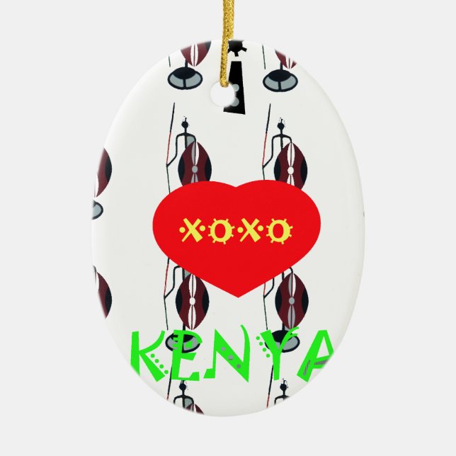 I Love Kenya Maasai Art Print Ceramic Tree Decoration (Front)