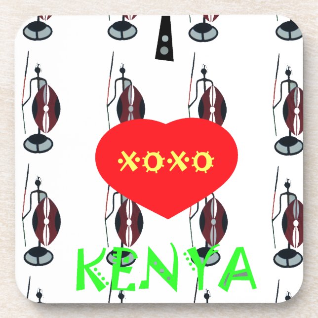 I Love Kenya Maasai Art Print Coaster (Front)