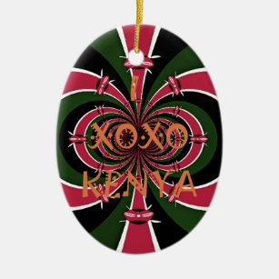 I Love Kenya XOXO National Flag Colours Ceramic Tree Decoration