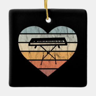 I Love Keyboard and Synthie Retro Heart Ceramic Ornament