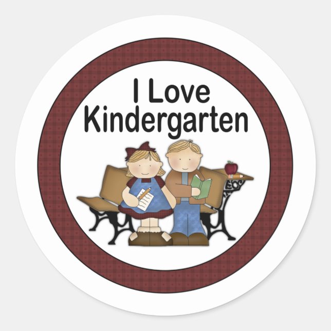 I Love Kindergarten Classic Round Sticker (Front)
