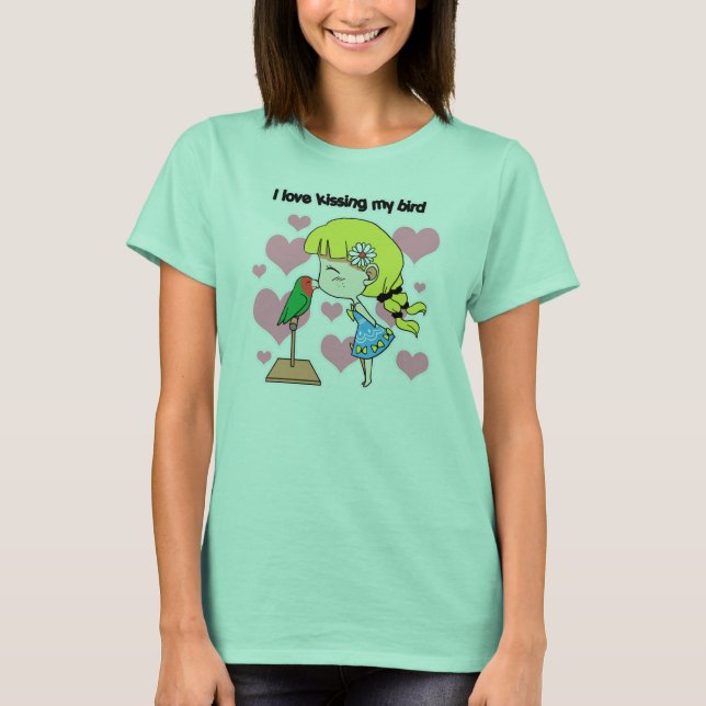 I love kissing my bird cute cartoon T-Shirt (Front)