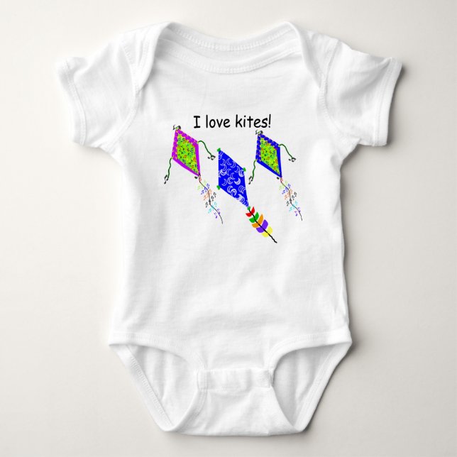 I Love Kites Musical Notes Crescent Moons Baby Bodysuit (Front)