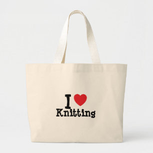 I love Knitting heart custom personalised Large Tote Bag