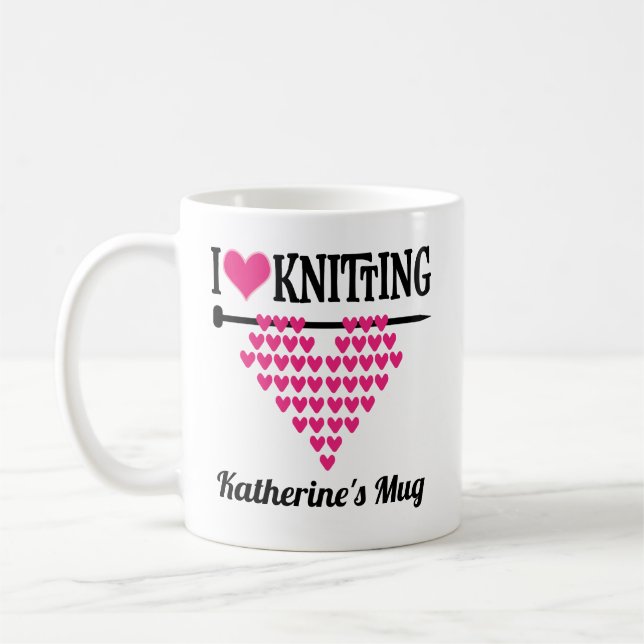 I Love Knitting Yarn Gift Coffee Mug (Left)